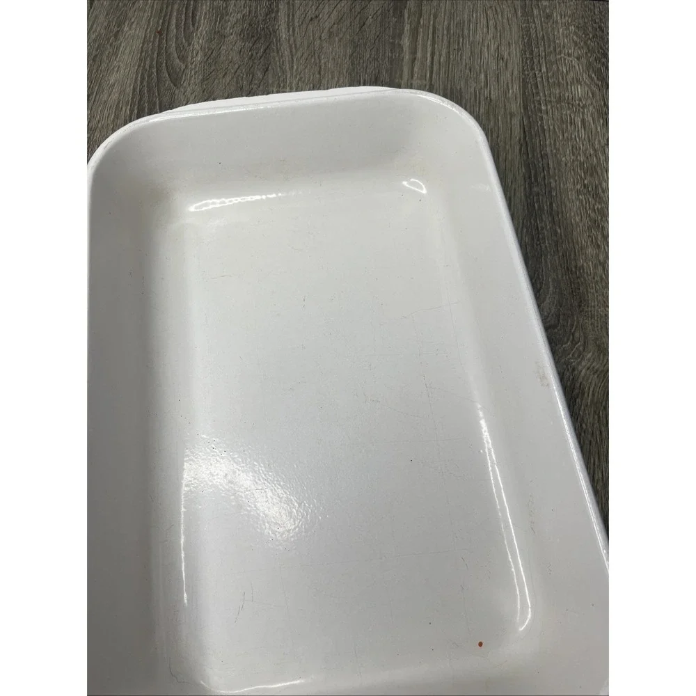 VTG Le Creuset France Orange Casserole Lasagna Pan Enameled Bail Handles Large - Picture 9 of 16